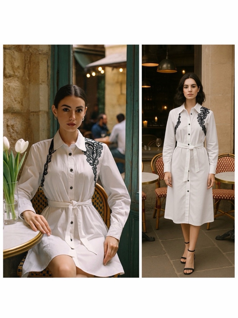 Alexander McQueen White Shirt Dress Harness Belt 2 Black Lace Casual EUC 🟡